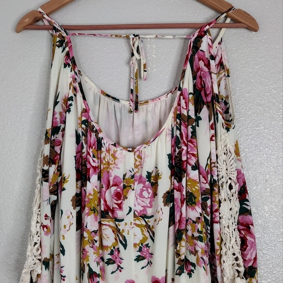 Umgee Bloomcore Floral Lace Cold Shoulder Casual Dress Sz S - Picture 8 of 16